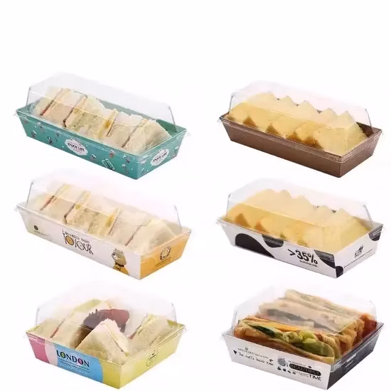Customization Fast Food Sandwich Packaging with Pet Lid Variety Styles Craft Paper Boxes