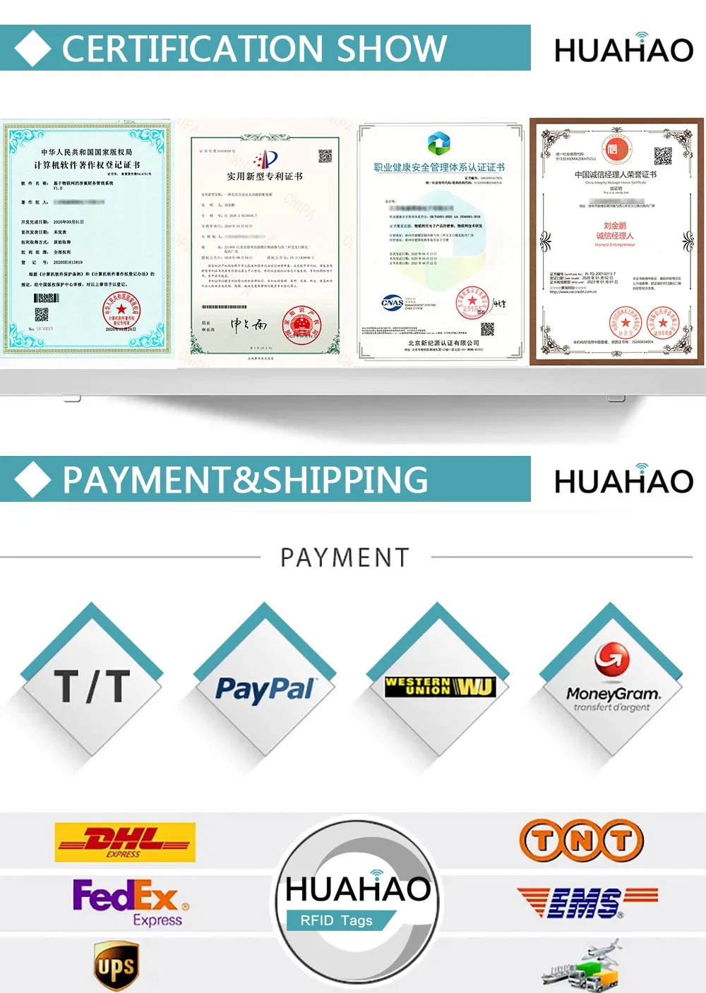 Free Sample! Huahao RFID Supplier Custom HF/UHF 13.56MHz/860-960MHz RFID Stickers