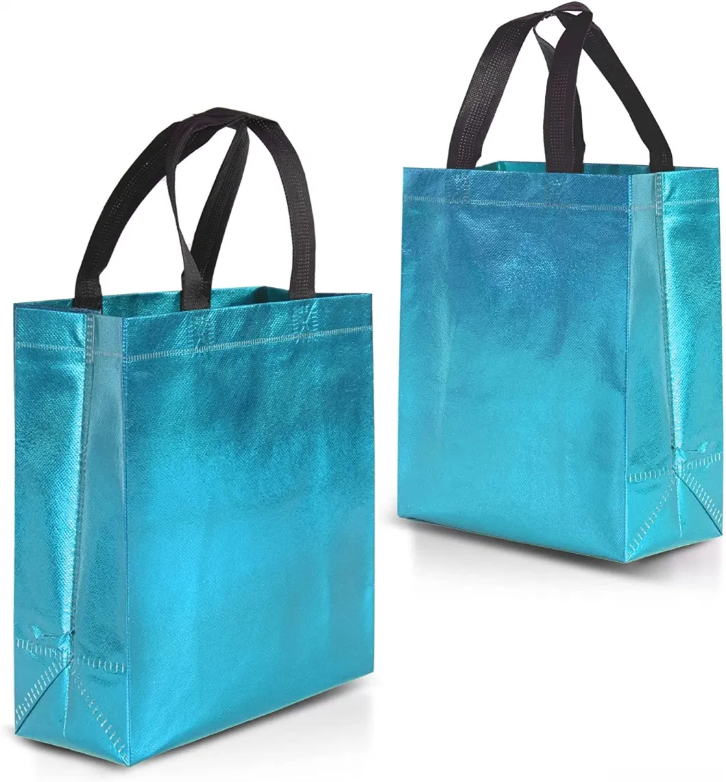 Customized Rainbow Gradient Color Coated Bright Laser Non-Woven Film Shopping Gift Promotional Tote Bags