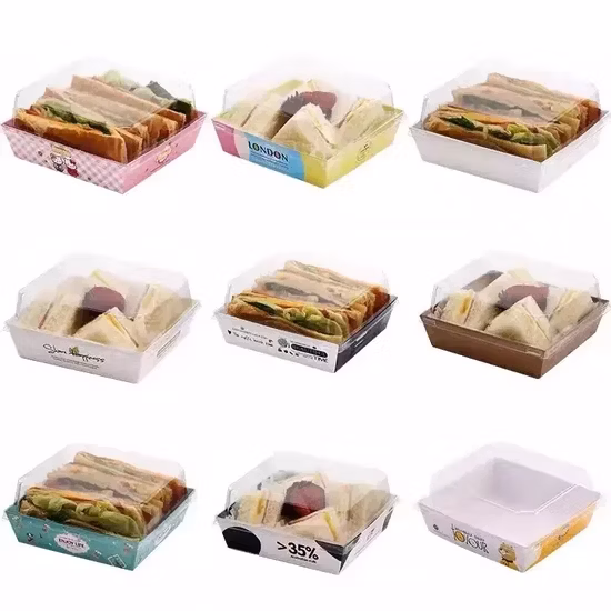 Customization Fast Food Sandwich Packaging with Pet Lid Variety Styles Craft Paper Boxes